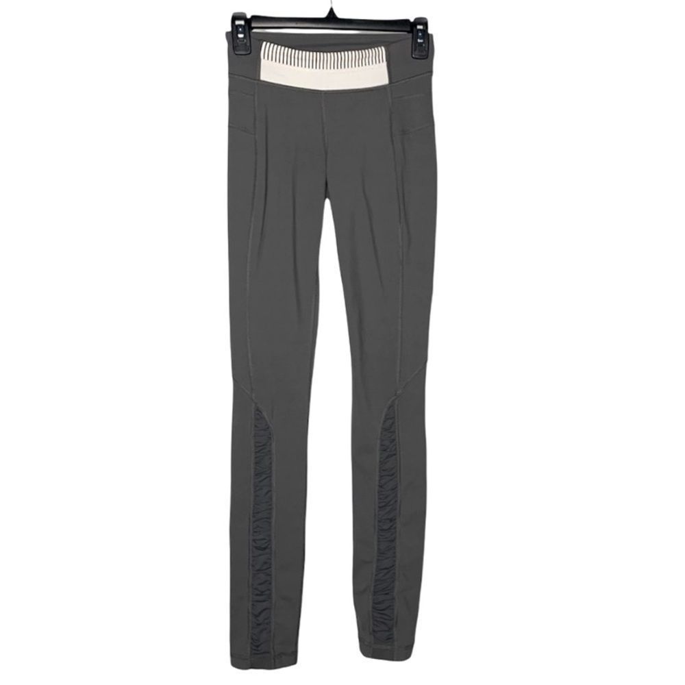 Lululemon Gray & White Leggings with Tuxedo Stripe on front leg Active Wear